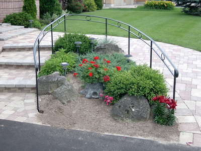 handrail, handrail on posts, wrought iron rail