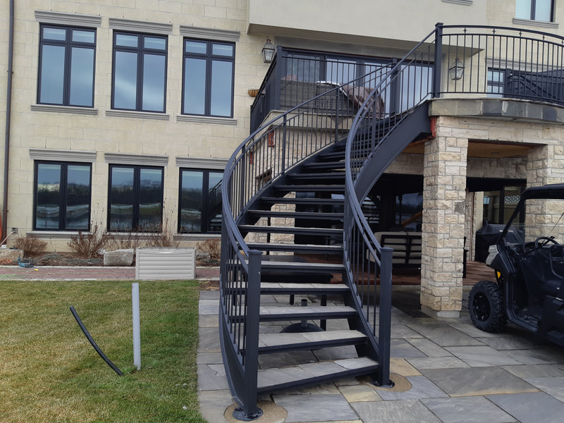 Iron stairs, steel stringers, floating stairs, curved stair, 