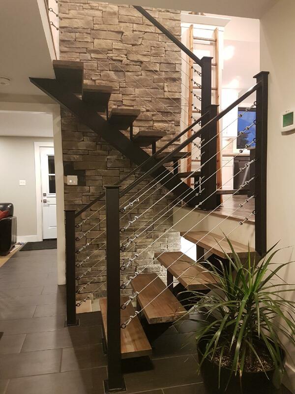 Iron stairs, steel stringers, floating stairs
